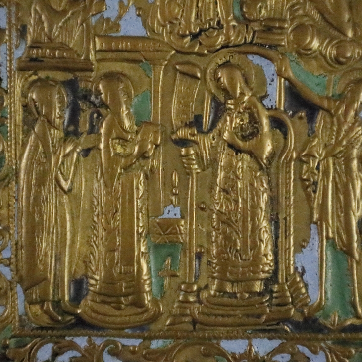 Reiseikone "Mariä Schutz und Fürbitte" - Russland, 18./19.Jh., Bronzelegierung, grün, hell- und dun - Image 6 of 7