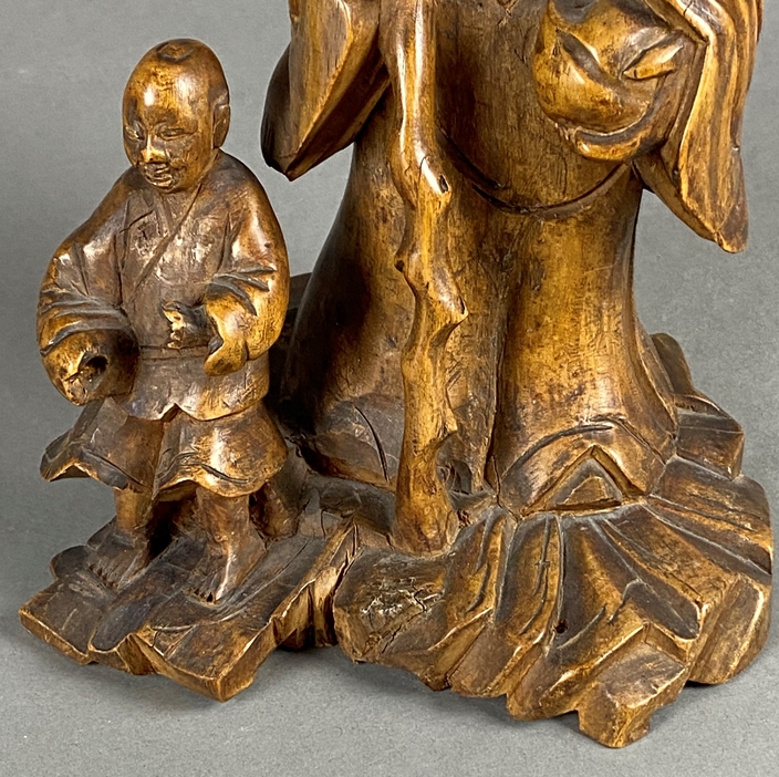 Shoulao mit Dienerknaben - China, Qing-Dynastie, 18./19.Jh., sehr feine Holzschnitzerei, stehend, i - Image 6 of 8
