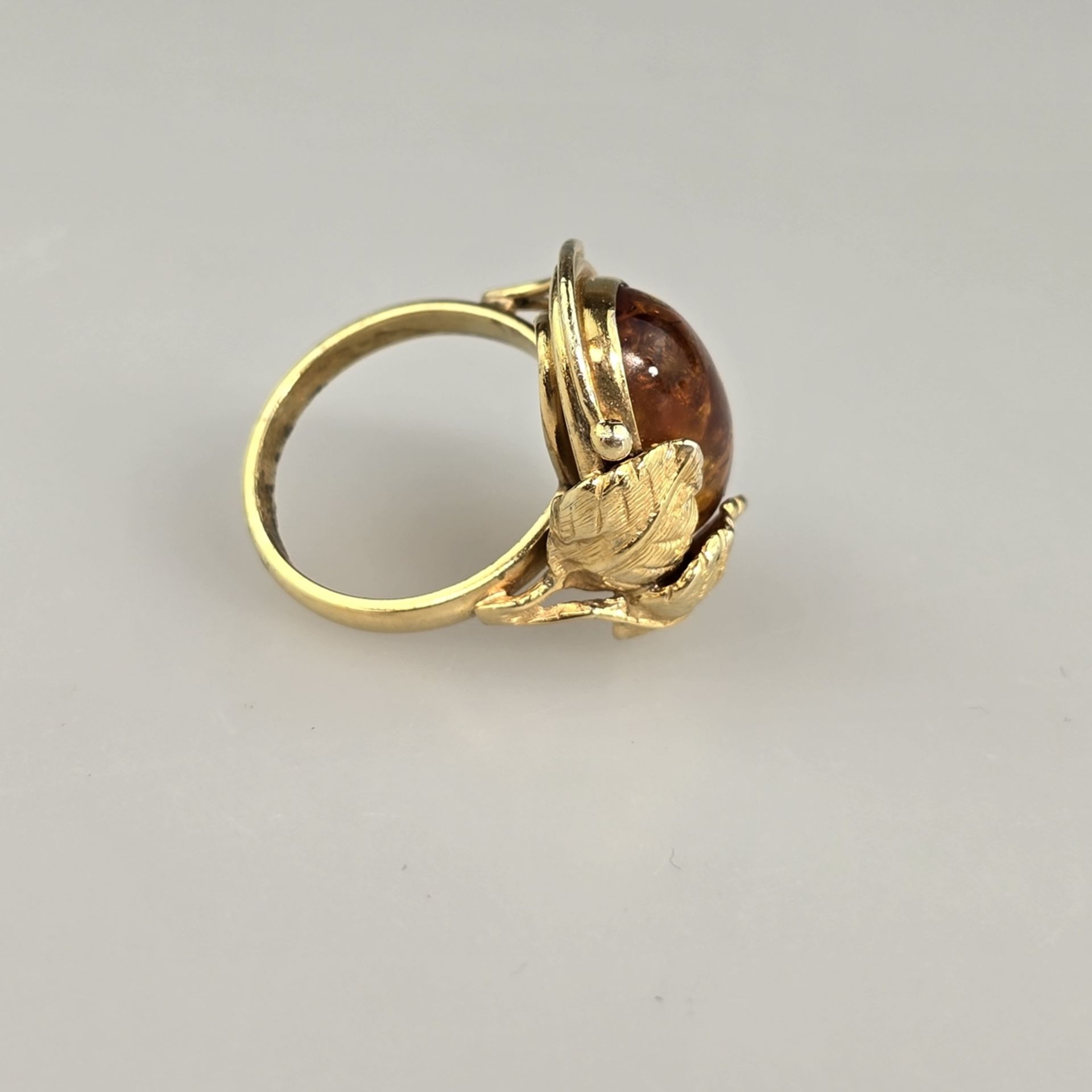 Bernsteinring - Silber 925/000, vergoldet, außen gestempelt, Bernstein von ca.18 x 12 mm, Ringgröße - Bild 5 aus 8