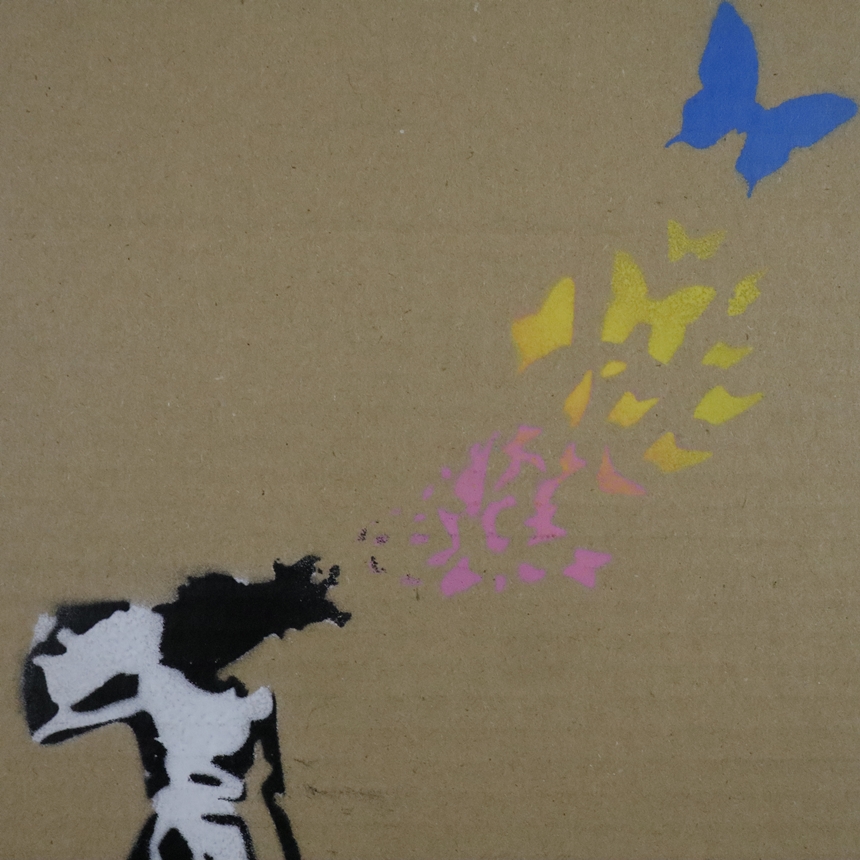 Banksy - "Butterfly Girl Suicide", 2015, Souvenir aus der Ausstellung "Dismaland" in Weston-super-M - Image 2 of 3
