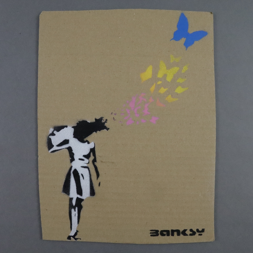Banksy - "Butterfly Girl Suicide", 2015, Souvenir aus der Ausstellung "Dismaland" in Weston-super-M