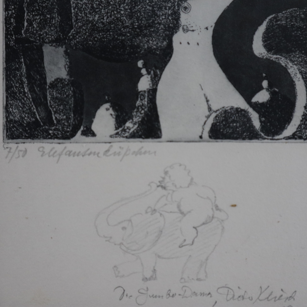 Kliesch, Dieter (1926 Daun - 2013 Wiesbaden)- "Elefantenküßchen", Radierung mit kleiner Handzeichnu - Image 6 of 7