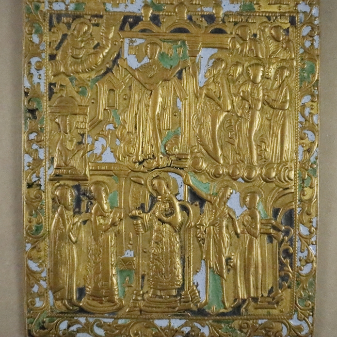 Reiseikone "Mariä Schutz und Fürbitte" - Russland, 18./19.Jh., Bronzelegierung, grün, hell- und dun - Image 4 of 7