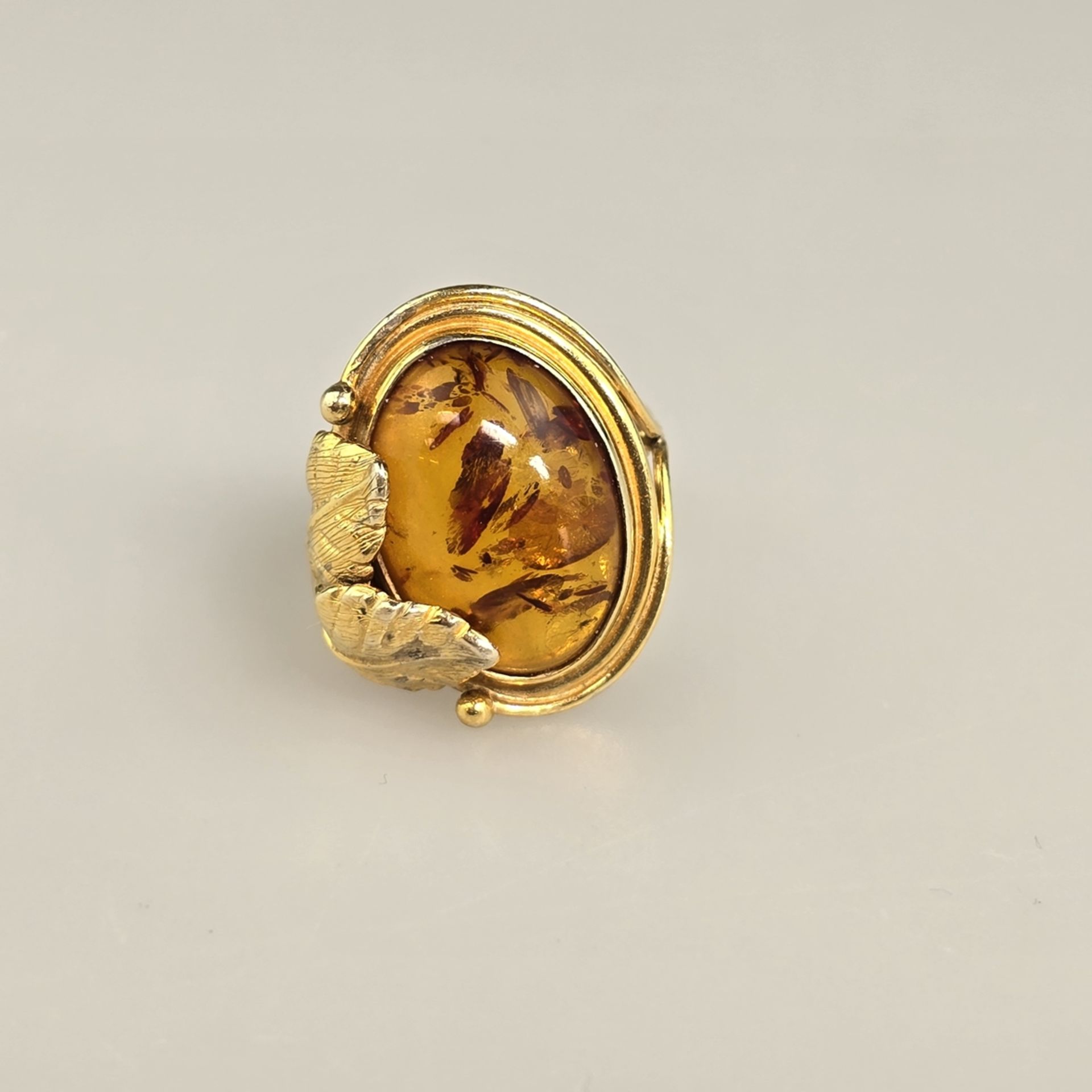 Bernsteinring - Silber 925/000, vergoldet, außen gestempelt, Bernstein von ca.18 x 12 mm, Ringgröße - Bild 4 aus 8