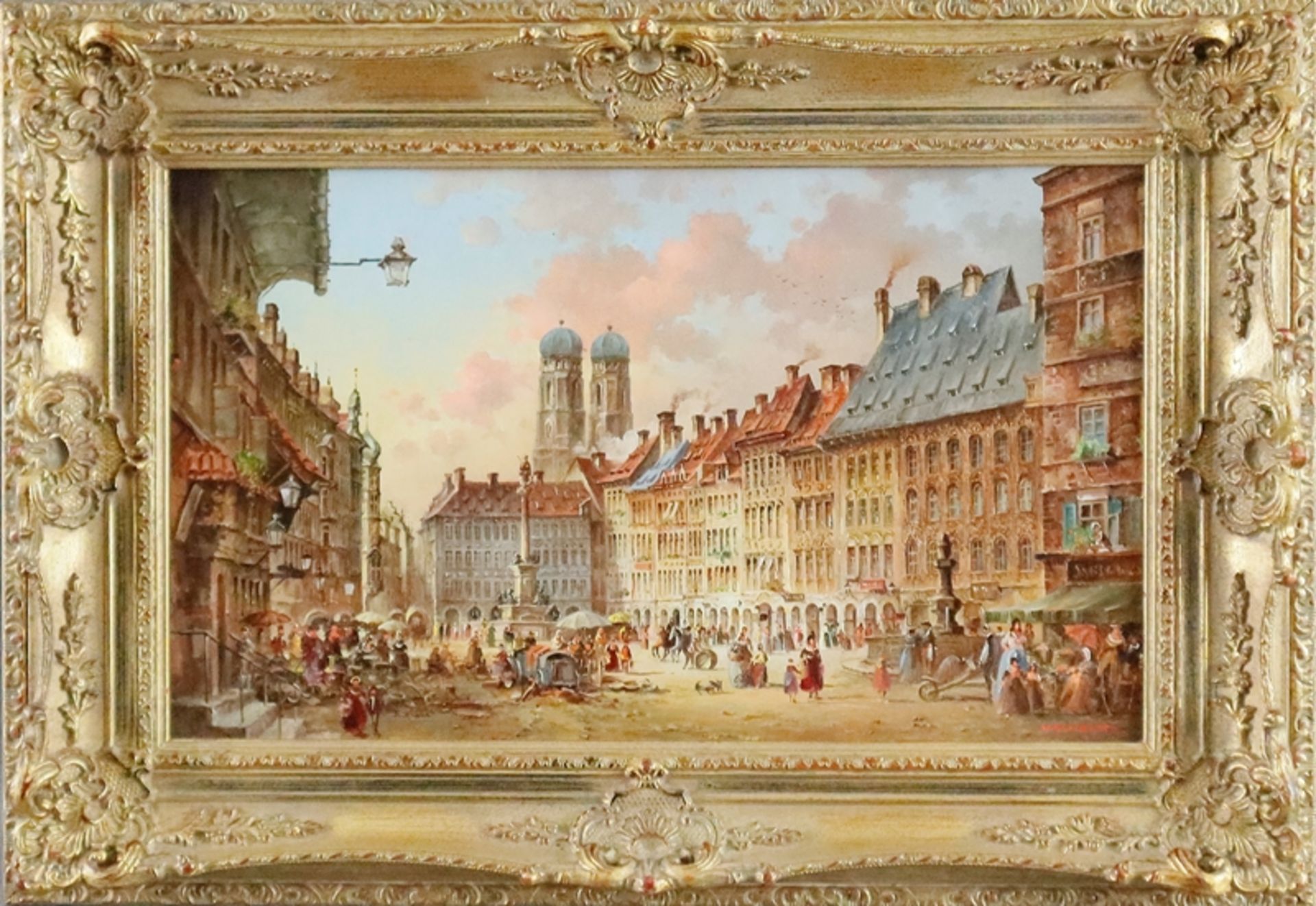 Scholtz, Heinz (1925 Berlin) - "München-Marienplatz", Öl auf Kupferplatte, unten rechts signiert "H