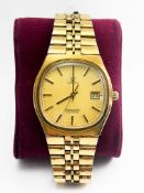 Omega Seamaster Date Gold Plated Braclet Quartz Mens Wristwatch 38mm