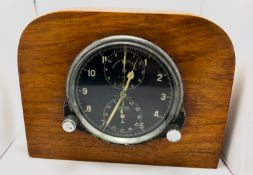 Jaeger Lecoultre Temps Du Marche 8 Day Desk Chronograph Clock 1930s, black faced with main dial