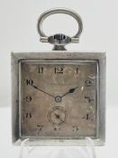 Longines Rare Square Pocket Watch Silver .900 1911 Manual Wind Arabic Numerals