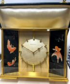 Jaeger Lecoultre Rare Double Panel Hand Painted Skeleton Enamel Koi Fish Ref 491 Desk Clock With Box