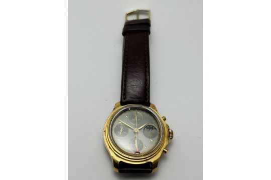 Moonphase Chronograph Crown Mens Wristwatch Brown Strap - Image 5 of 5