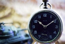 Elgin WW2 1941 Military Pocket Watch Manual Wind Military Mark On Case/Movement Arabic Numerals