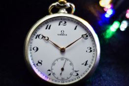 Omega Pocket Watch 15j c.1930 Arabic Numerals Omega Stamped Case Movement Manual Wind