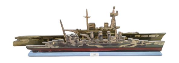 2 WELL CUT-OUT WOODEN BATTLESHIPS