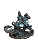 HEAVY BRONZED RESIN SCULPTURE - ST GEORGE AND THE DRAGON