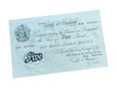 BANK OF ENGLAND WHITE £5 NOTE 1952