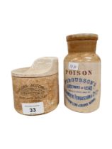 2 OLD STONEWARE POISON BOTTLE