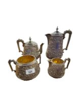 SUPERB 4 PIECE VICTORIAN SOLID SILVER TEA SET IN ANGLO INDIAN DESIGN - 1815 GMS TOTAL - GLASGOW