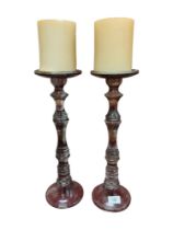 PAIR OF TALL GLASS CANDLESTICKS