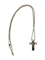 SILVER CROSS & CHAIN SET WITH CRYSTAL