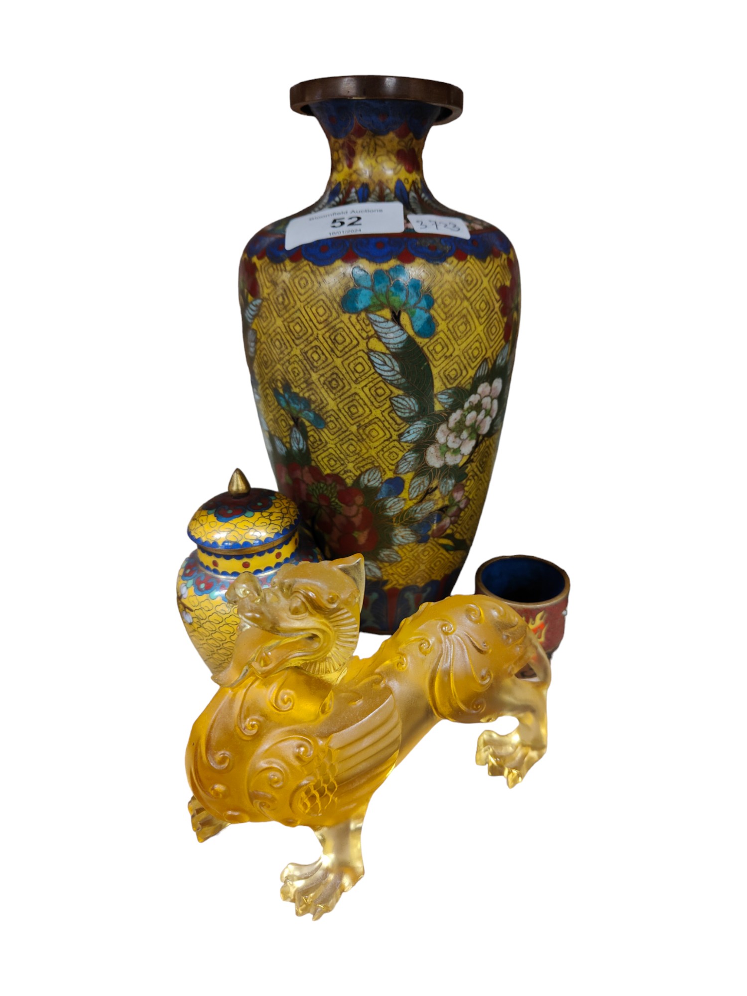 FOO DOG & CLOISONNE VASE