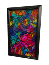 STAINED GLASS PICTURE IN BLACK FRAME
