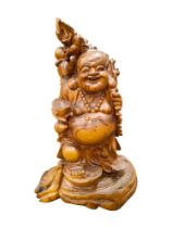 LARGE BUDDAH FIGURE CARVED FROM EXOTIC WOOD - APPROXIMATELY 90CM
