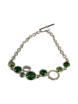 SILVER CRYSTAL AND GREEN STONE BRACELET