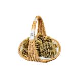 VINTAGE WICKER BASKET WITH PINE CONES