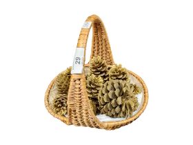 VINTAGE WICKER BASKET WITH PINE CONES