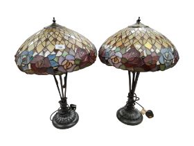 MATCHING PAIR OF TIFFANY STYLE LAMPS