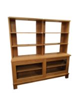 LARGE OPEN OAK DOUBLE DOOR WALL UNIT