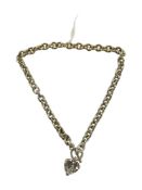 SILVER CURB LINK NECKLACE WITH HEART PENDANT
