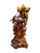 LARGE SCHOLAR FIGURE CARVED FROM EXOTIC WOOD - APPROXIMATELY 90CM