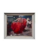 LARGE MID CENTURY FRAMED PICTURE - THE RED SKIRT - 28 X 24