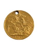 GOLD FULL SOVEREIGN 1912 GEORGE V HAS HOLE FOR WEARING AS PENDANT 7.8G