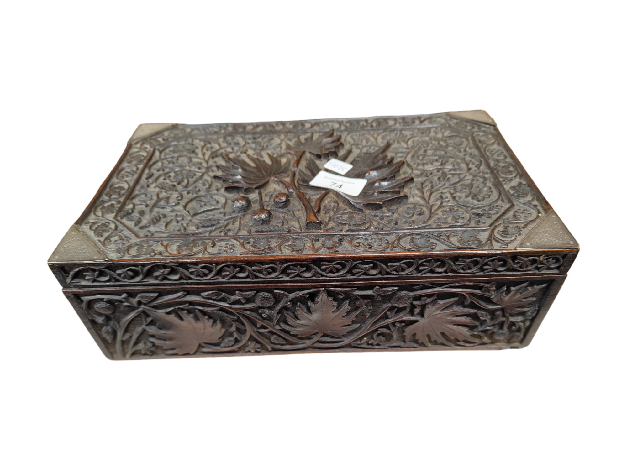 VICTORIAN CARVED & SILVER MOUNTED BOX