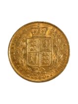 GOLD FULL SOVEREIGN VICTORIAN BUN HEAD SHEILD BACK 1866