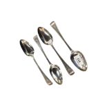 4 X LONDON SILVER SPOONS 8.5" - 1796-97 BY RICHARD CROSSLEY