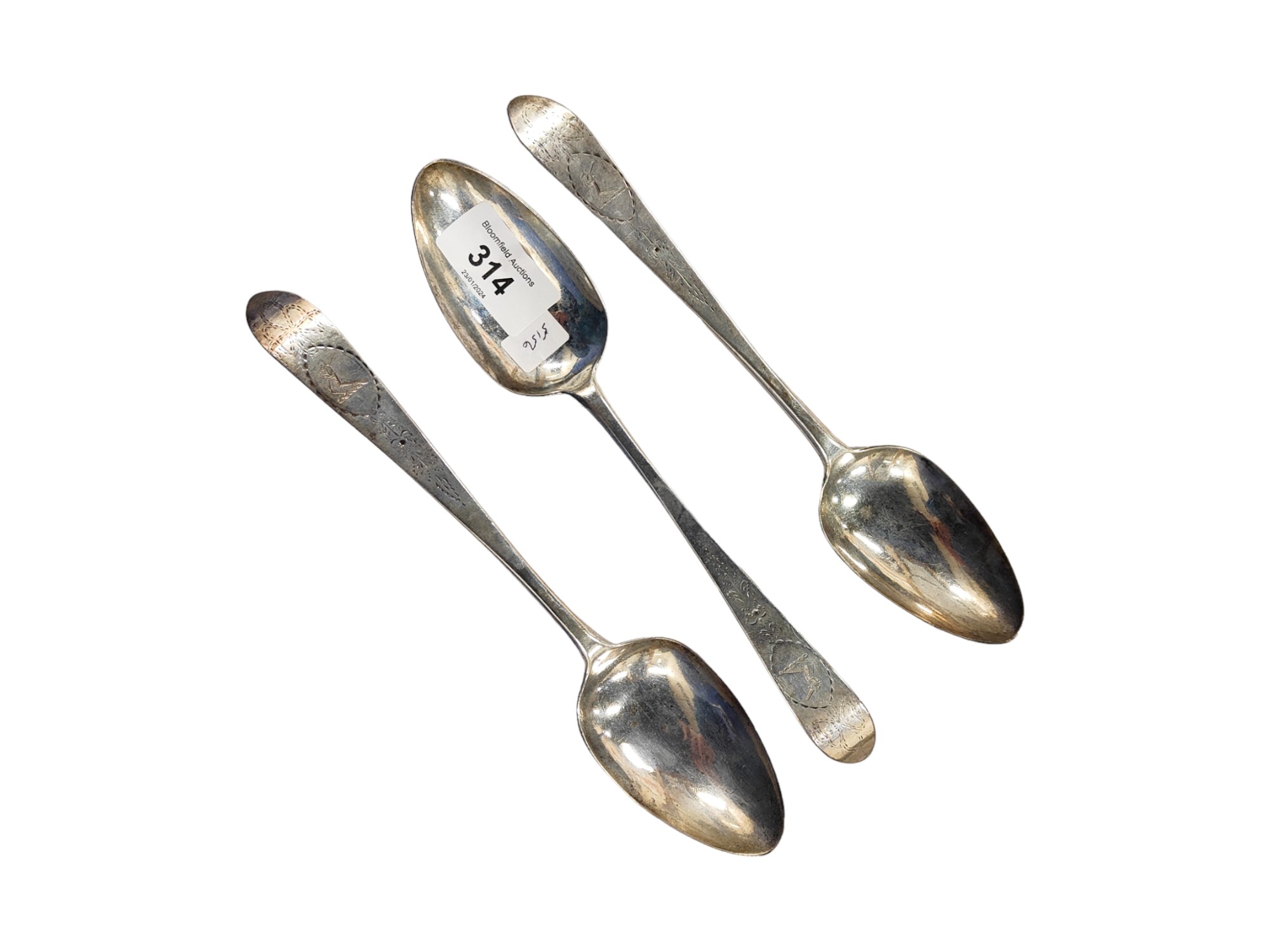 3 X IRISH SILVER SPOONS 9" - DUBLIN 1767 BY MICHAEL KEATING