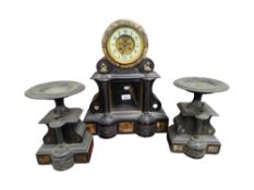VICTORIAN SLATE AND MARBLE CLOCK SET