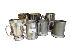 SHELF LOT OF OLD PEWTER & SILVER PLATE TANKARDS