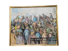 GLADYS MACCABE - OIL ON CANVAS - AT THE RACES 60 X 50CM