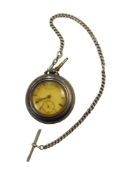 SILVER POCKET WATCH IN CASE WITH SILVER ALBERT CHAIN