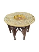 FOLDING WOODEN INDIAN BRASS TOPPED TABLE
