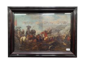 ATTRIBUTED TO JAN WYJCK - OIL ON CANVAS - BATTLE SCENE - 16" X 24" WITH ACCOMPANYING LETTER FROM