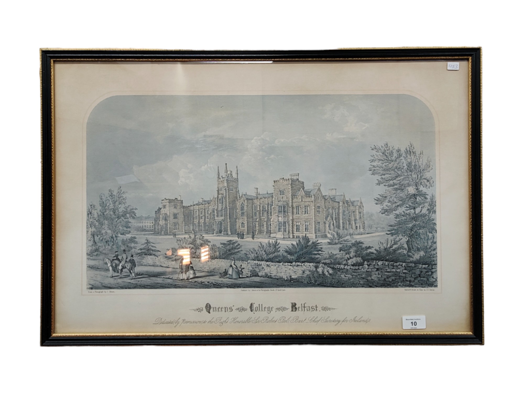 LARGE ANTIQUE FRAMED PRINT - QUEENS COLLEGE BELFAST