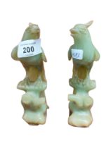 PAIR OF CARVED IMPERIAL JADE CARDINALS