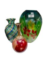 ART GLASS VASE & 2 OTHERS