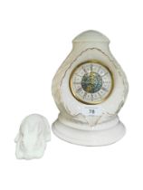 BELLEEK MANTLE CLOCK & A BELLEEK HARE