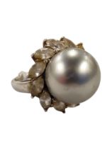 SILVER PEARL & CRYSTAL SET RING